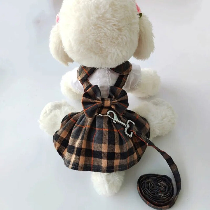 Pet Princess Style Plaid Skirt With Bowknot