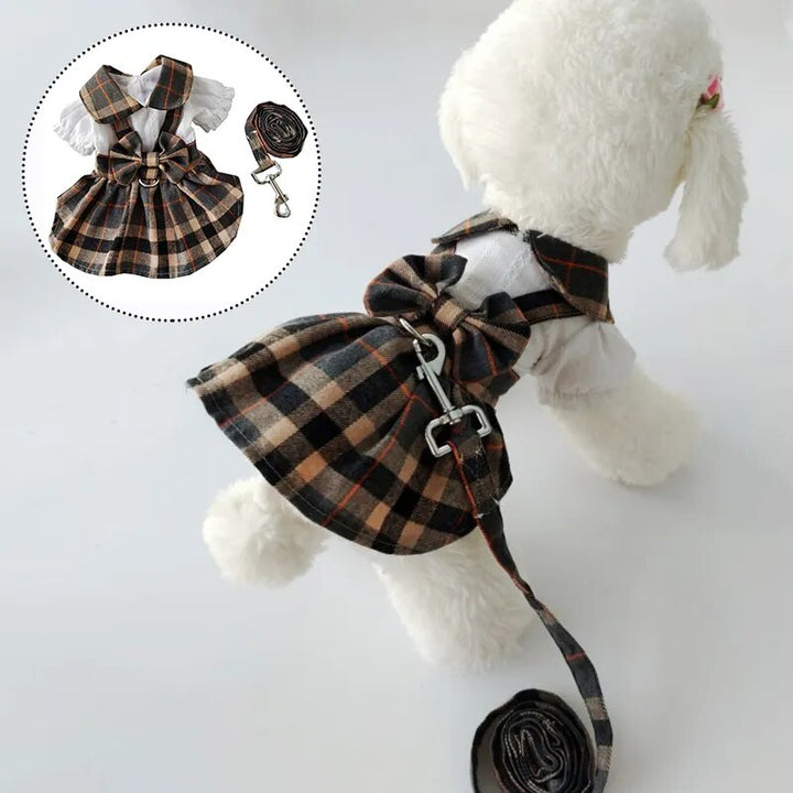 Pet Princess Style Plaid Skirt With Bowknot