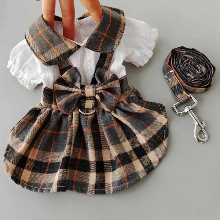 Pet Princess Style Plaid Skirt With Bowknot